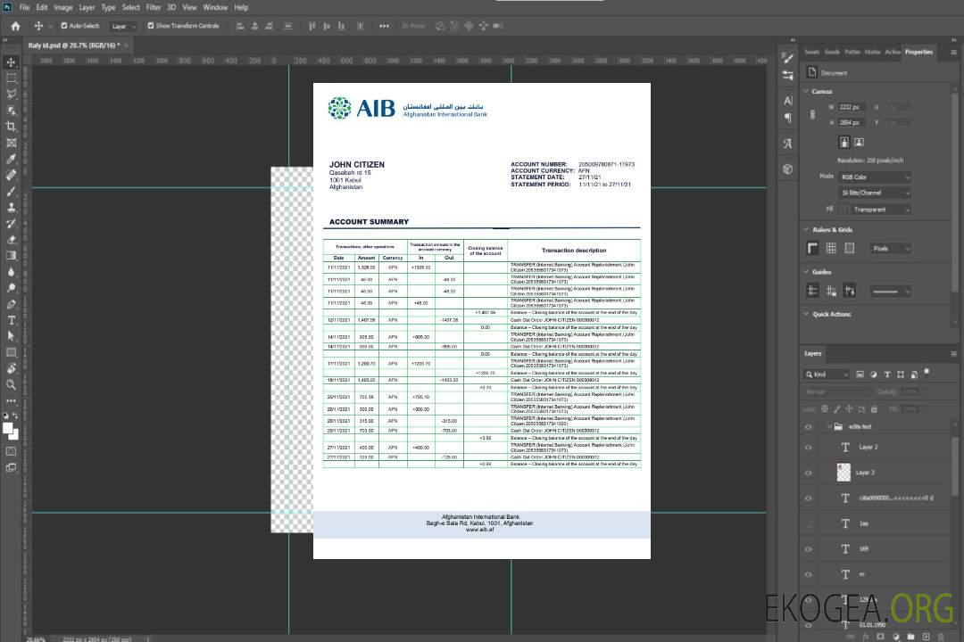 Afghanistan Relevé bancaire AIB template Afghanistan Relevé bancaire AIB template